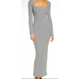 SKIMS Soft Lounge Long Sleeve Maxi Dress XL Gray Bodycon Stretch Loungewear soft
